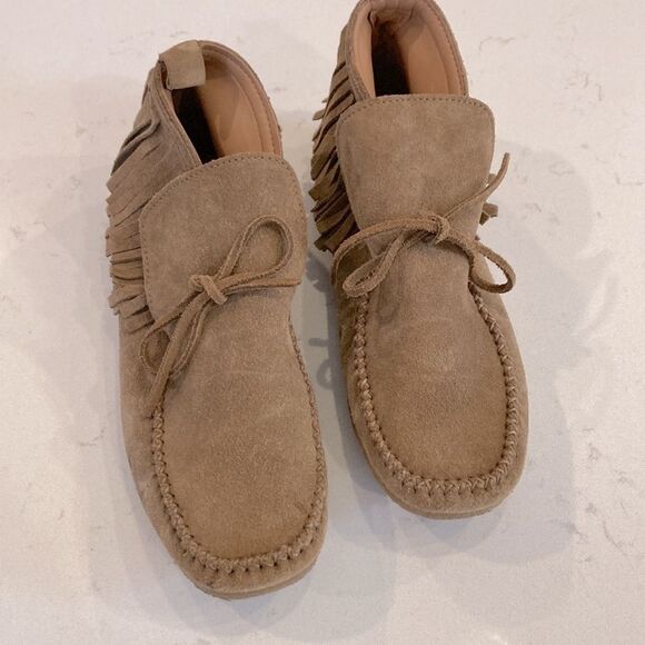 Zara camel brown genuine leather suede fringe moccasin holloween shoes size 39 - Picture 3 of 8